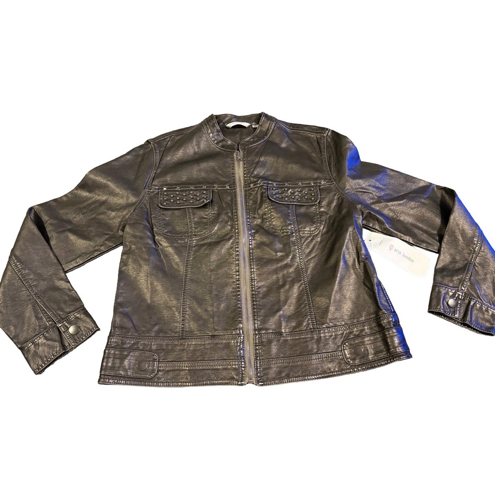 NWT Erin London Faux Leather Studded Biker Moto‎ Zipped Jacket Women's Large